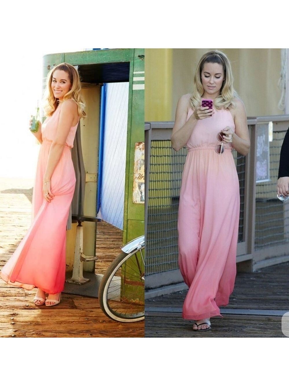 LC Lauren Conrad Pink Ombre Dye Dipped Maxi Dress With Slit